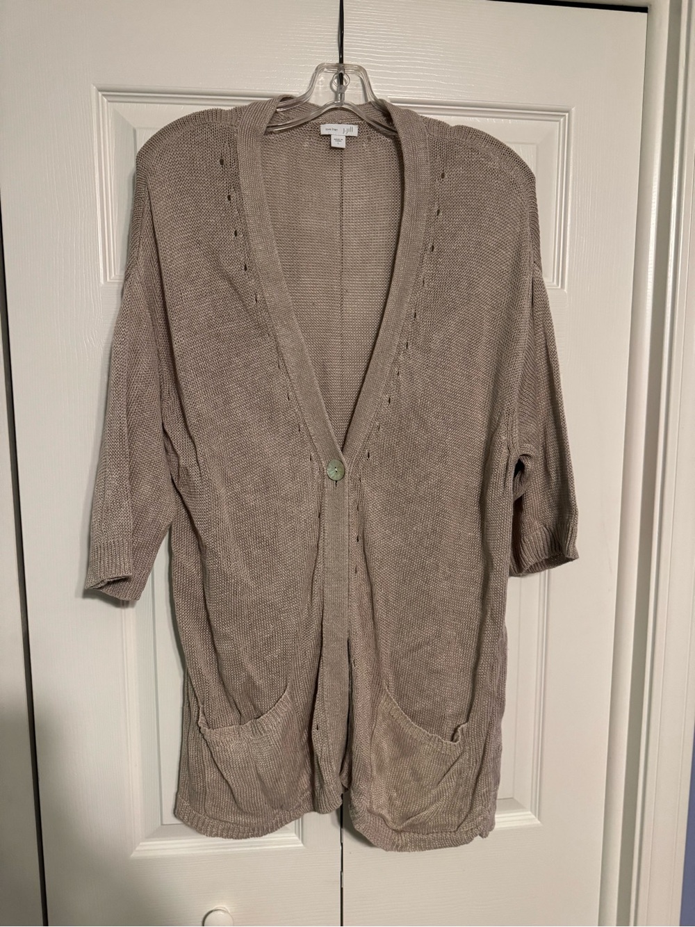 J. Jill Love Linen Oatmeal Open-Front Knit Cardigan